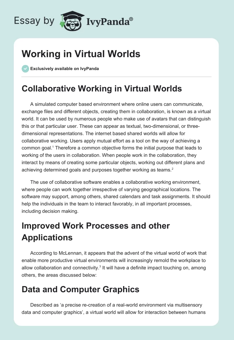 Working in Virtual Worlds. Page 1