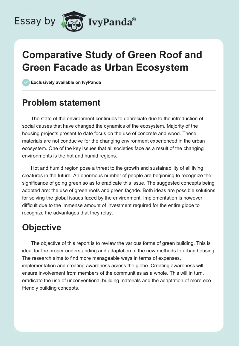 Comparative Study of Green Roof and Green Facade as Urban Ecosystem. Page 1