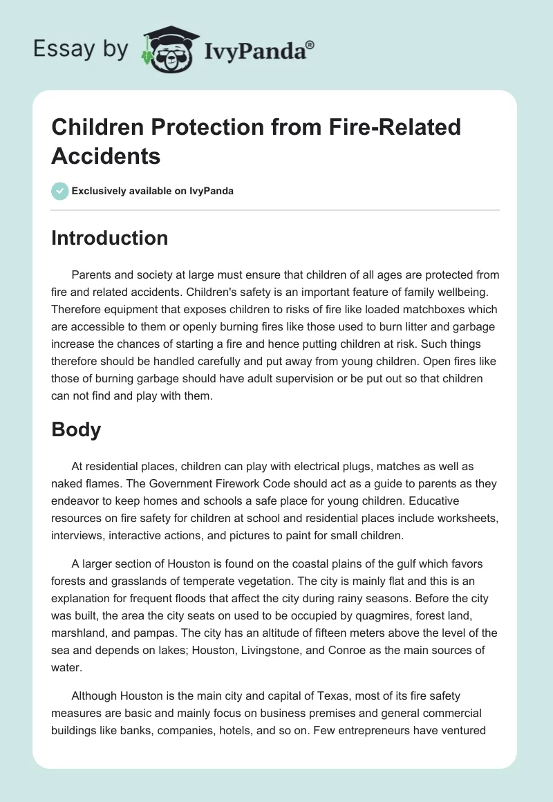 Children Protection from Fire-Related Accidents. Page 1