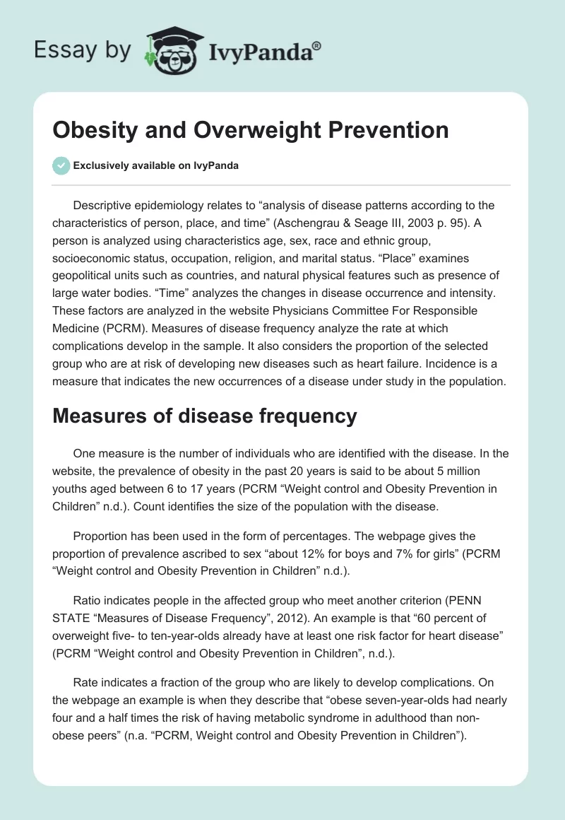 Obesity and Overweight Prevention. Page 1