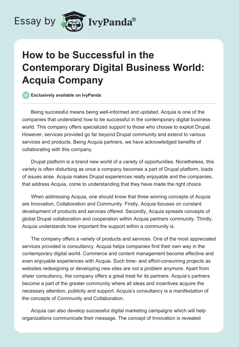 How to be Successful in the Contemporary Digital Business World: Acquia Company. Page 1