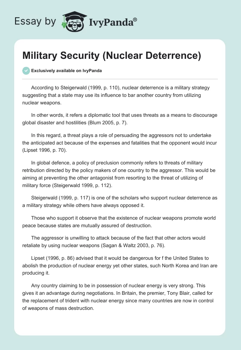 Military Security (Nuclear Deterrence). Page 1