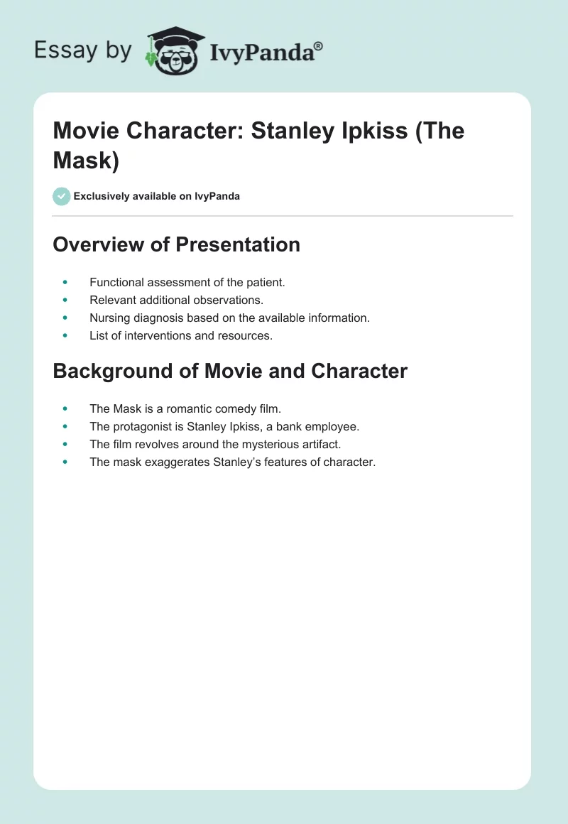 Movie Character: Stanley Ipkiss (The Mask). Page 1