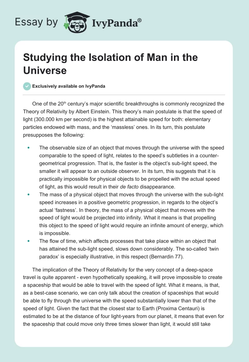 Studying the Isolation of Man in the Universe. Page 1