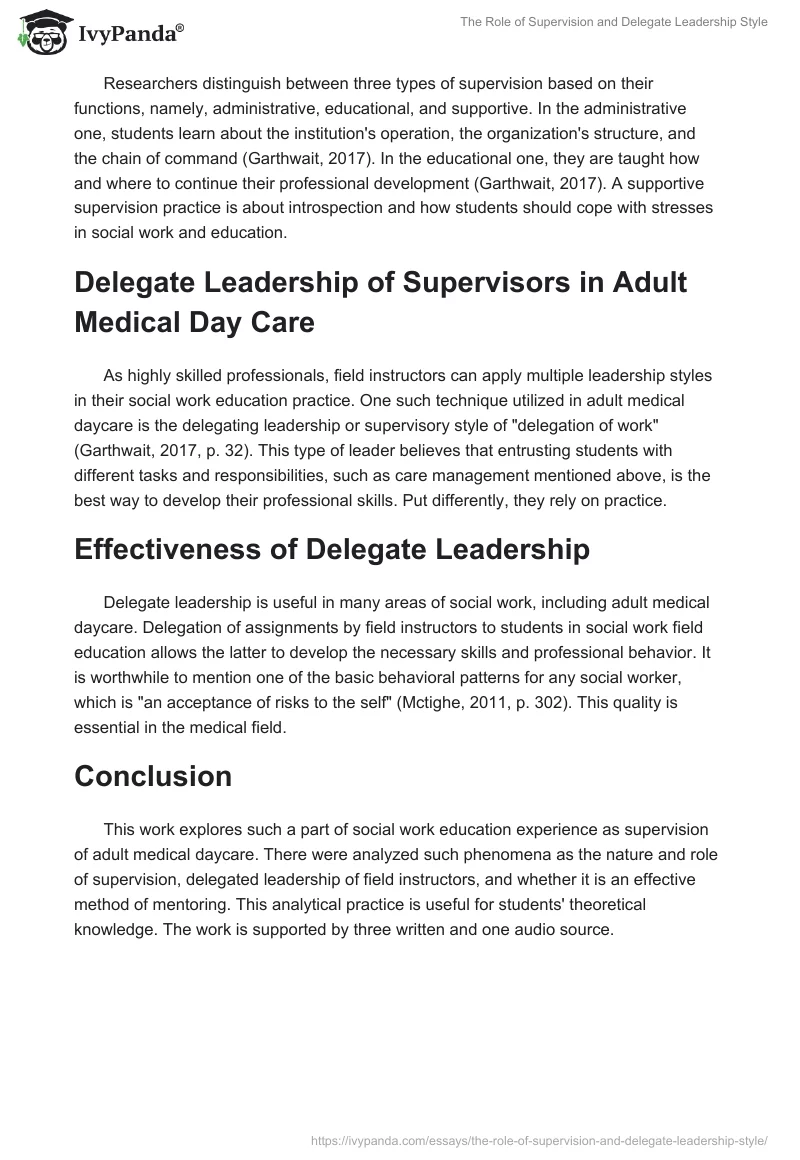 The Role of Supervision and Delegate Leadership Style. Page 2