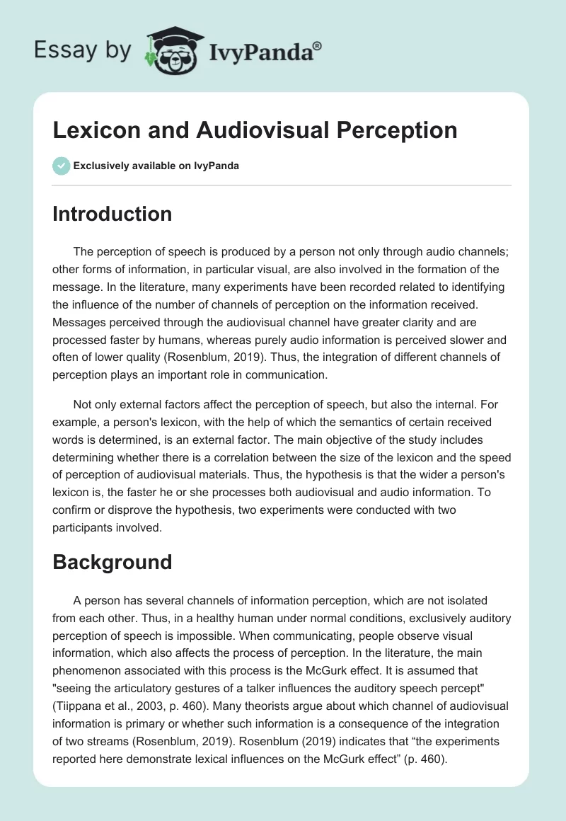 Lexicon and Audiovisual Perception. Page 1