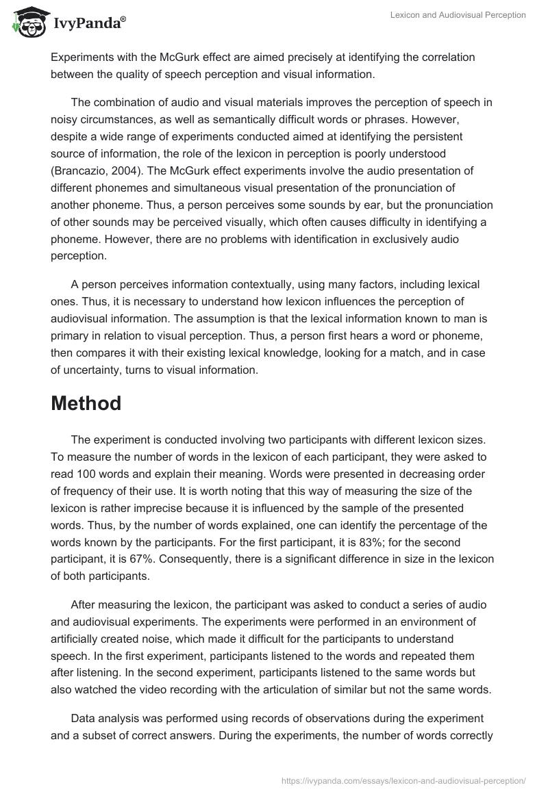Lexicon and Audiovisual Perception. Page 2