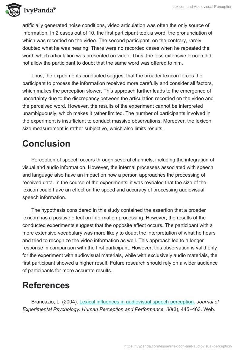 Lexicon and Audiovisual Perception. Page 4