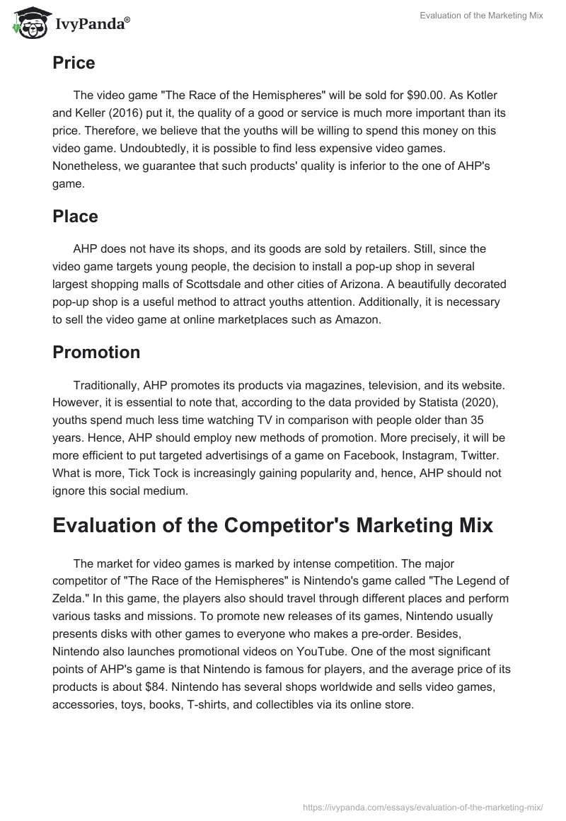 Evaluation of the Marketing Mix. Page 2