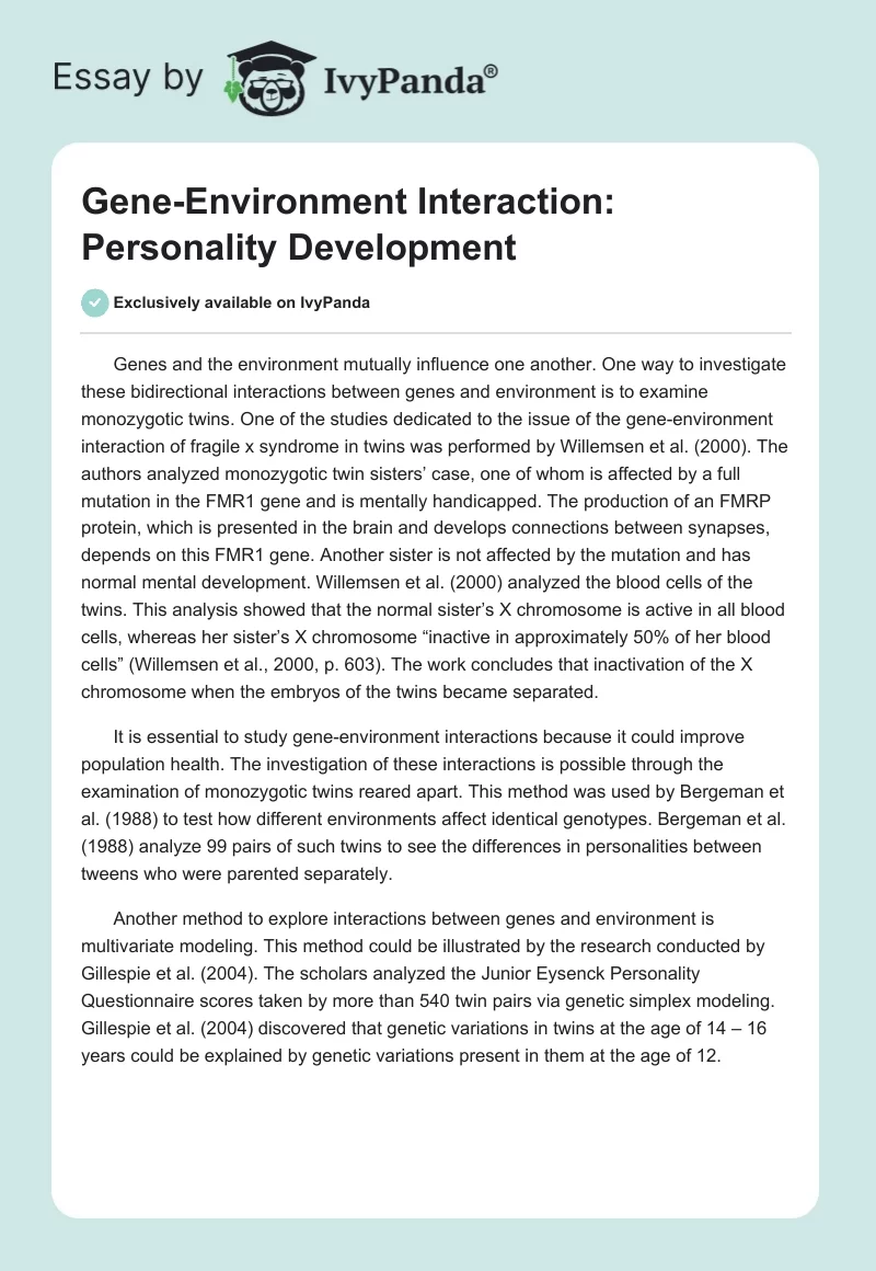 Gene-Environment Interaction: Personality Development. Page 1