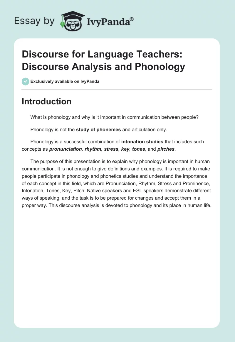 Discourse for Language Teachers: Discourse Analysis and Phonology. Page 1