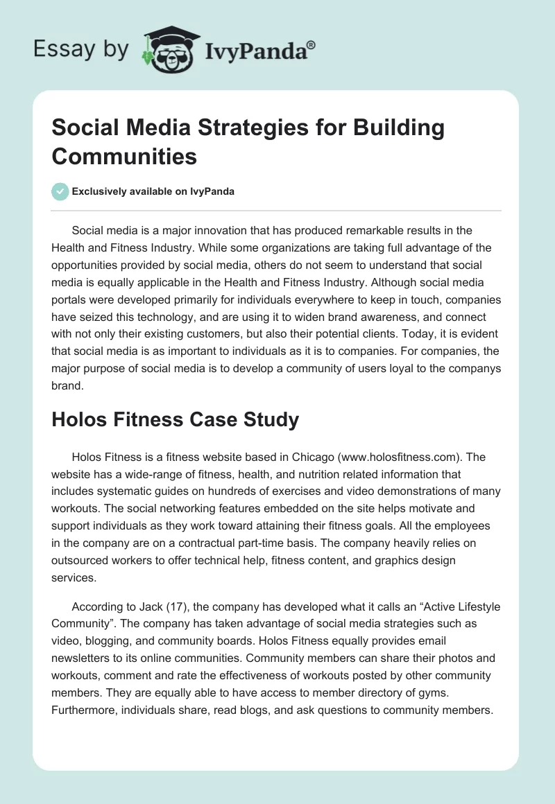 Social Media Strategies for Building Communities. Page 1