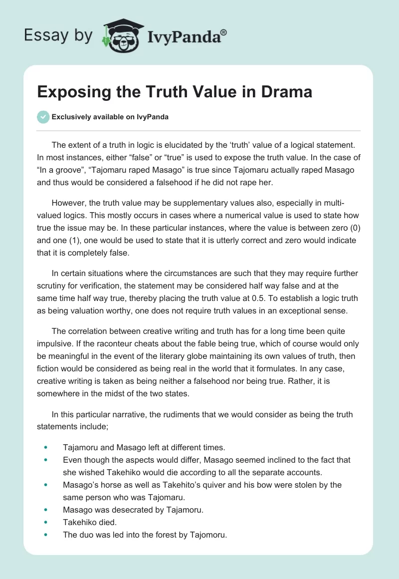 Exposing the Truth Value in Drama. Page 1