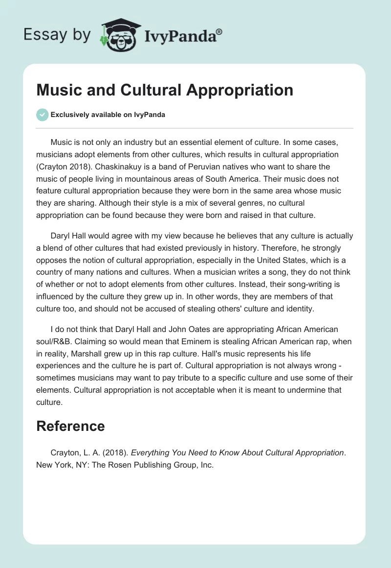 Music and Cultural Appropriation. Page 1