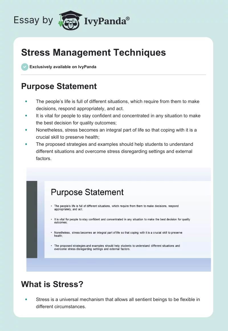 Stress Management Techniques. Page 1