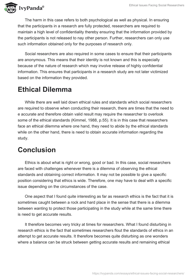 Ethical Issues Facing Social Researchers. Page 2