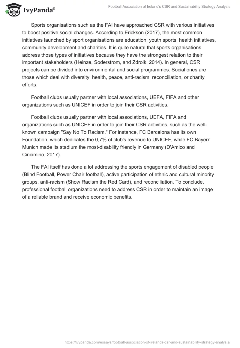 Football Association of Ireland's CSR and Sustainability Strategy Analysis. Page 4