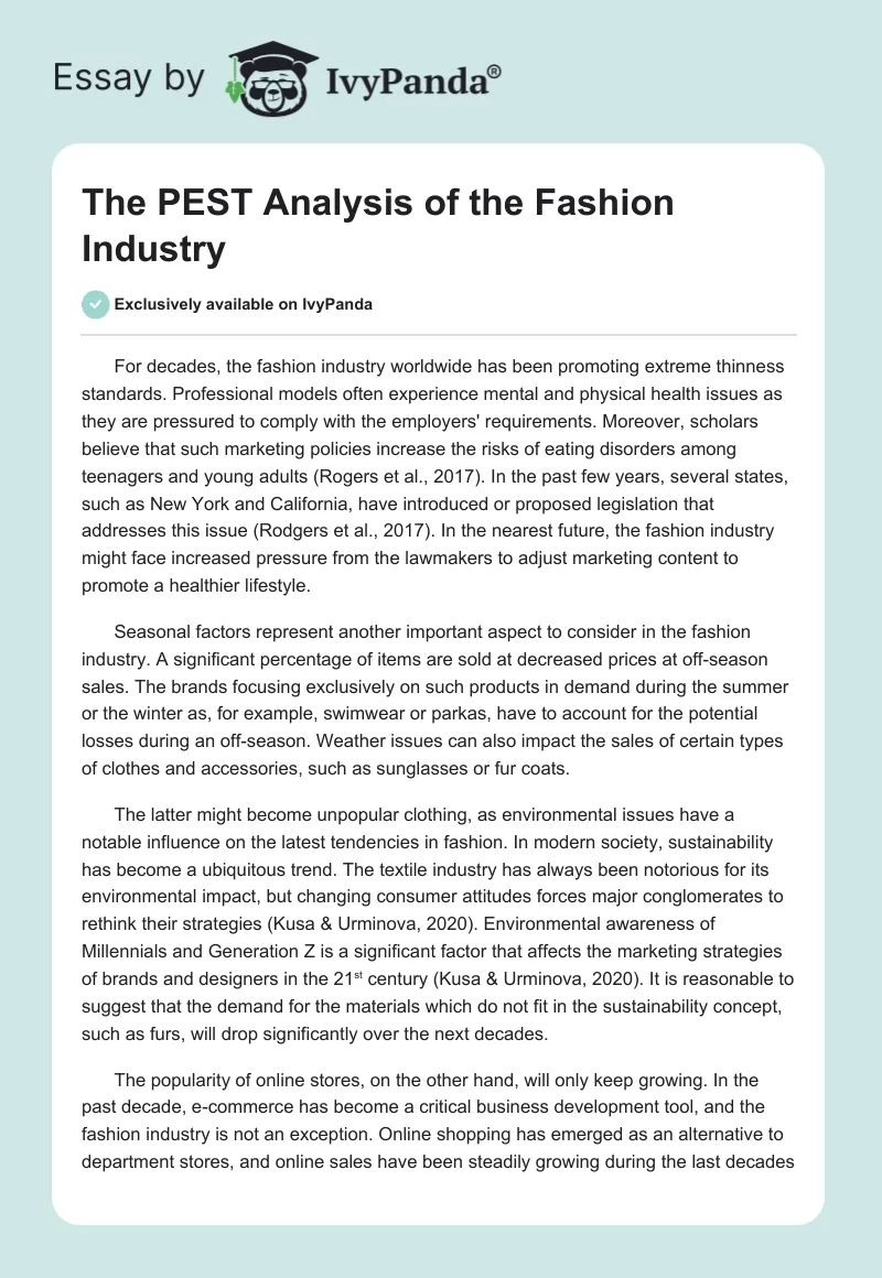 The PEST Analysis of the Fashion Industry. Page 1