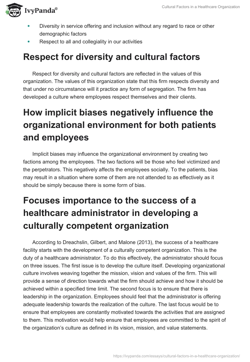 Cultural Factors in a Healthcare Organization. Page 2