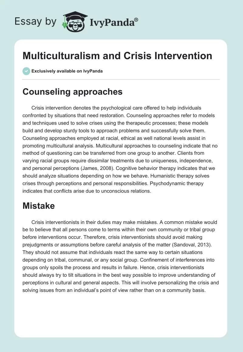 Multiculturalism and Crisis Intervention. Page 1