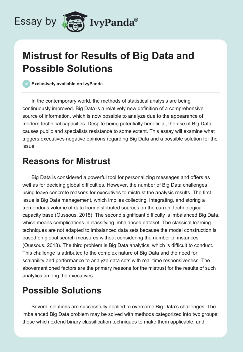 Mistrust for Results of Big Data and Possible Solutions. Page 1