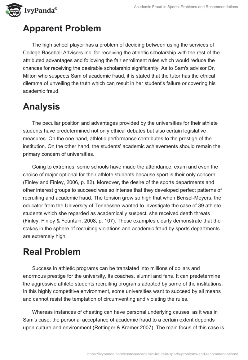 Academic Fraud in Sports: Problems and Recommendations. Page 2