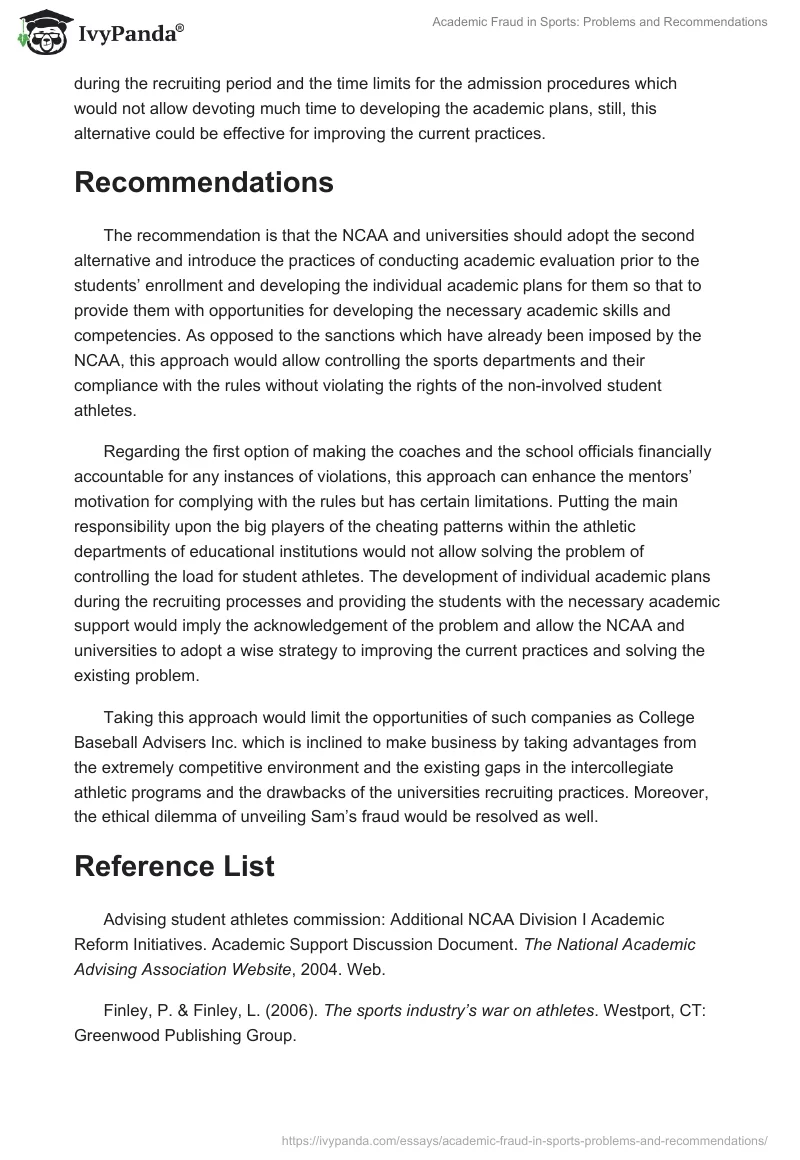 Academic Fraud in Sports: Problems and Recommendations. Page 4