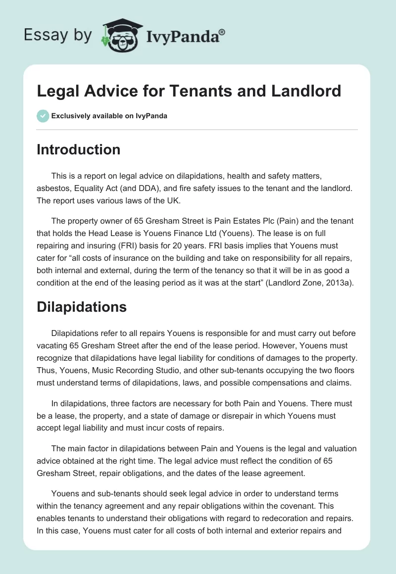 Legal Advice for Tenants and Landlord. Page 1
