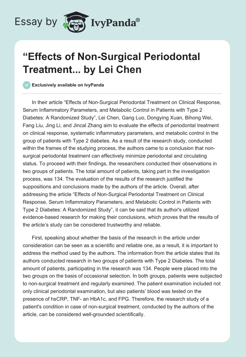 “Effects of Non-Surgical Periodontal Treatment..." by Lei Chen. Page 1
