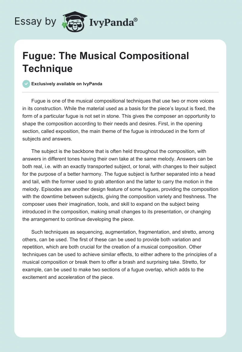 Fugue: The Musical Compositional Technique. Page 1