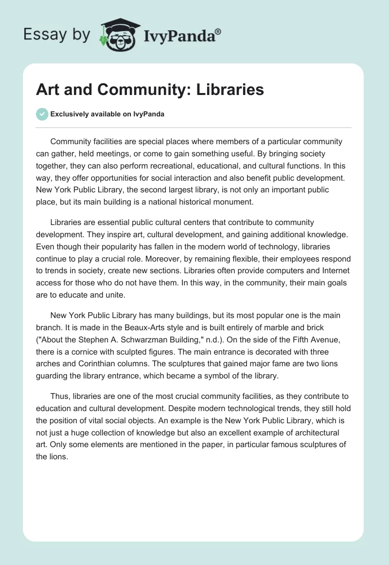 Art and Community: Libraries. Page 1