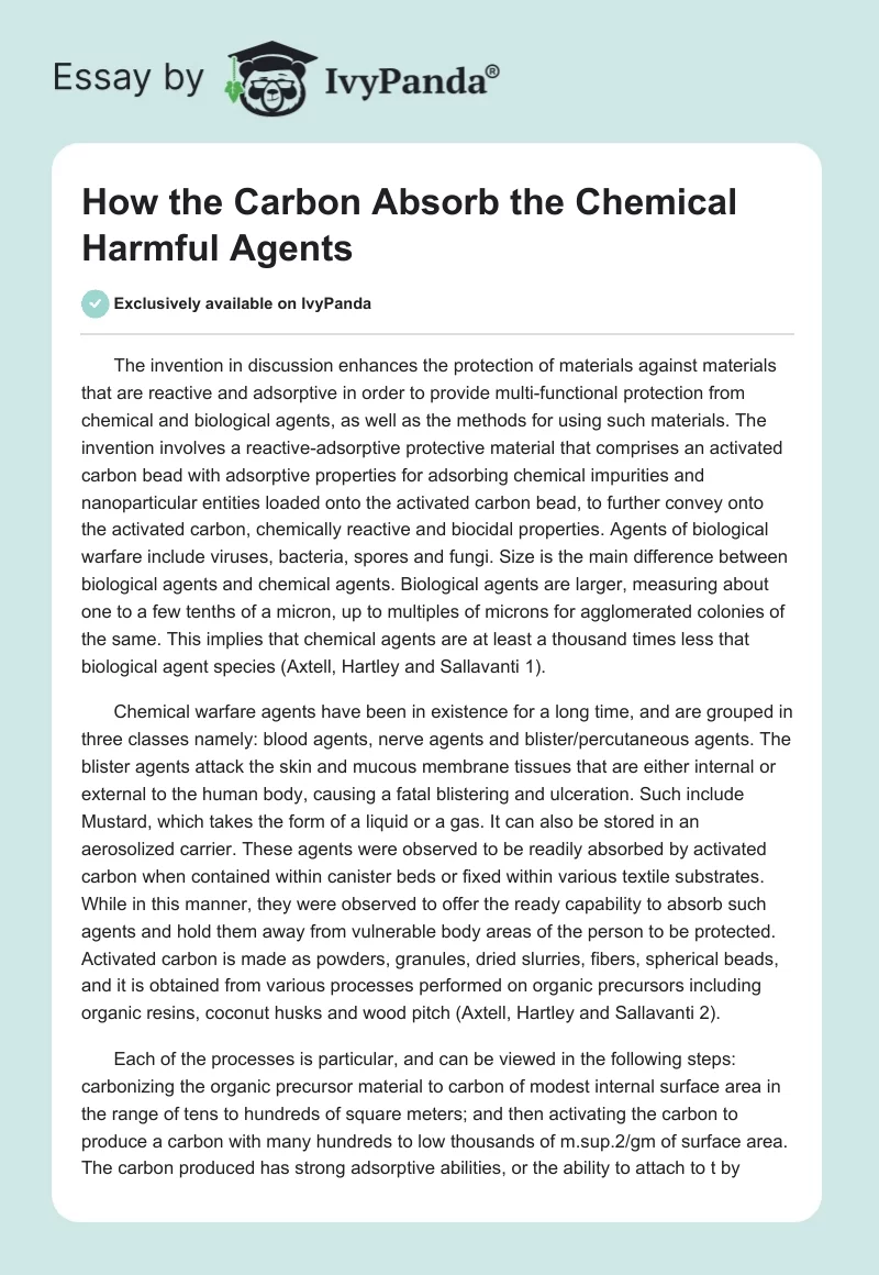 How the Carbon Absorb the Chemical Harmful Agents. Page 1