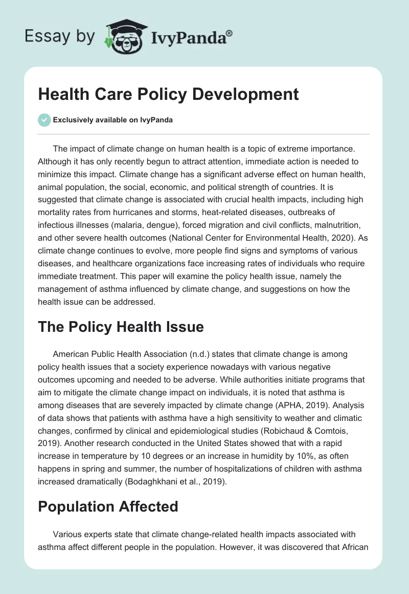 Health Care Policy Development. Page 1