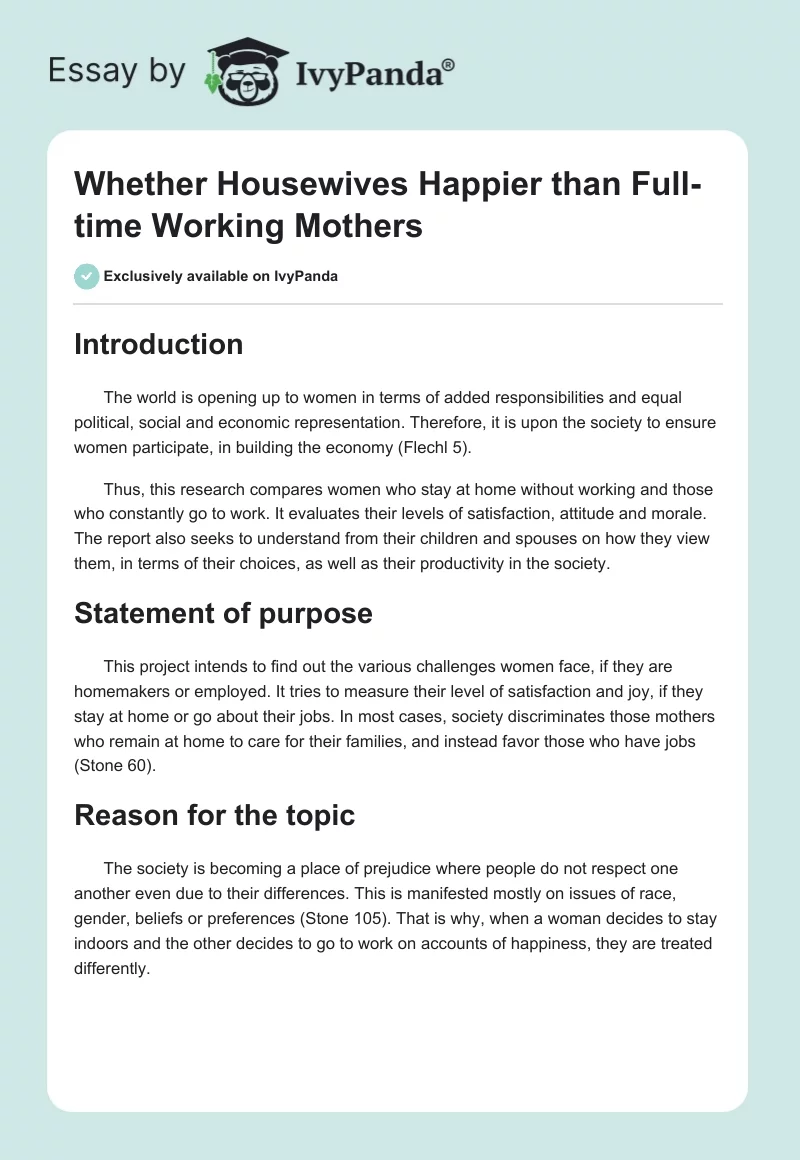 Whether Housewives Happier than Full-time Working Mothers. Page 1