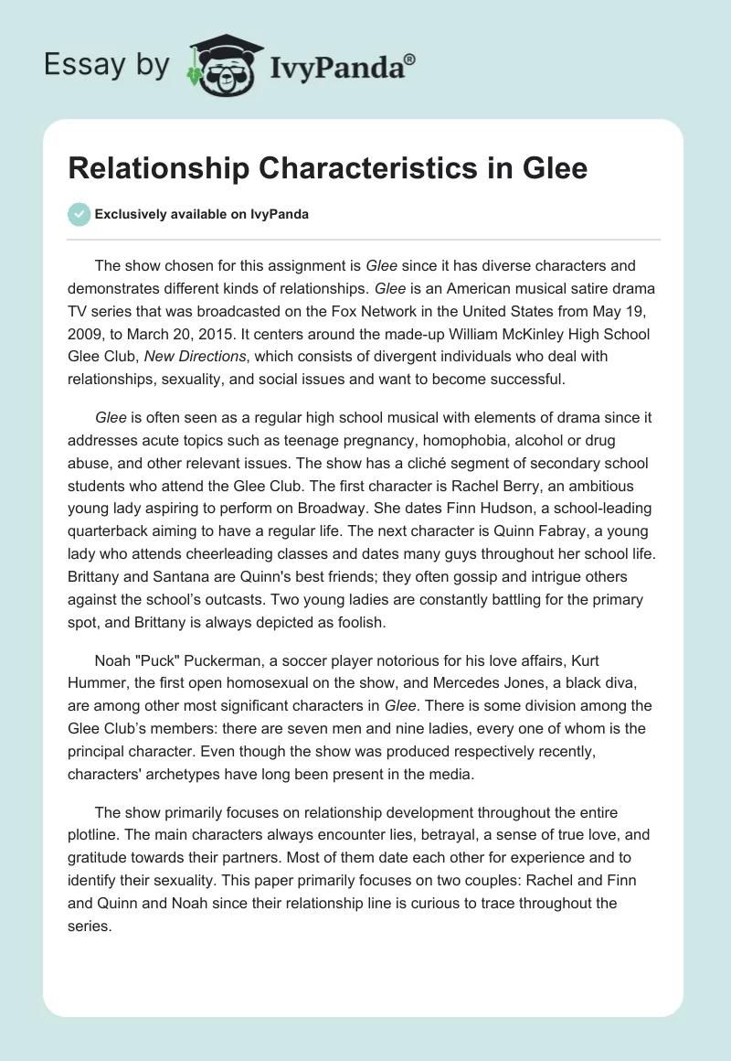 Relationship Characteristics in Glee. Page 1