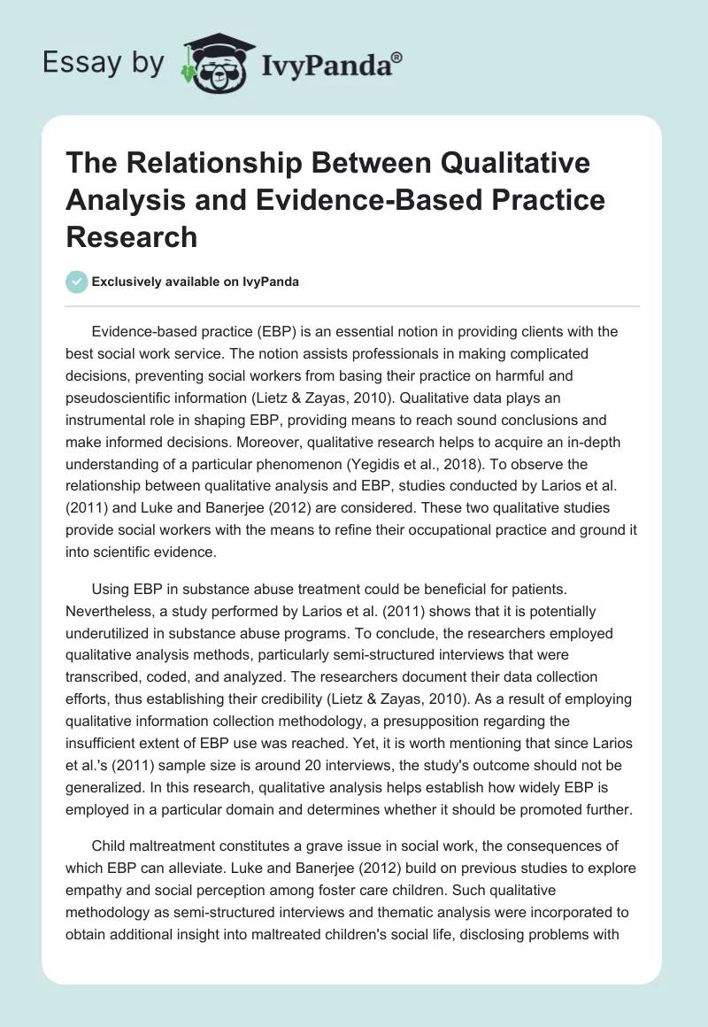 The Relationship Between Qualitative Analysis and Evidence-Based Practice Research. Page 1
