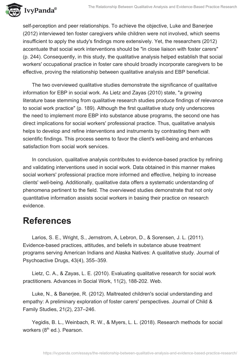 The Relationship Between Qualitative Analysis and Evidence-Based Practice Research. Page 2
