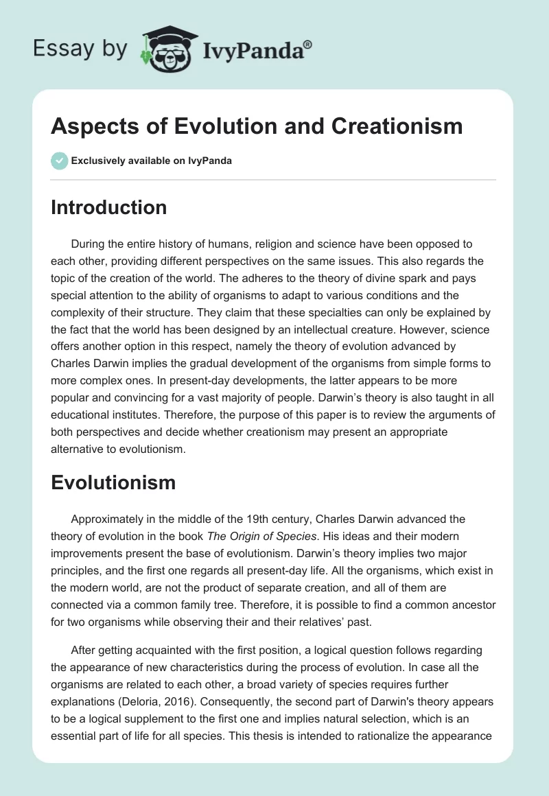 Aspects of Evolution and Creationism. Page 1