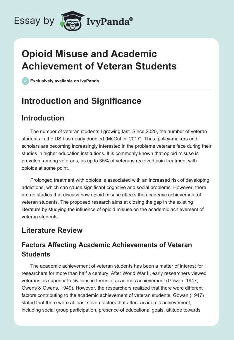 Opioid Misuse and Academic Achievement of Veteran Students. Page 1