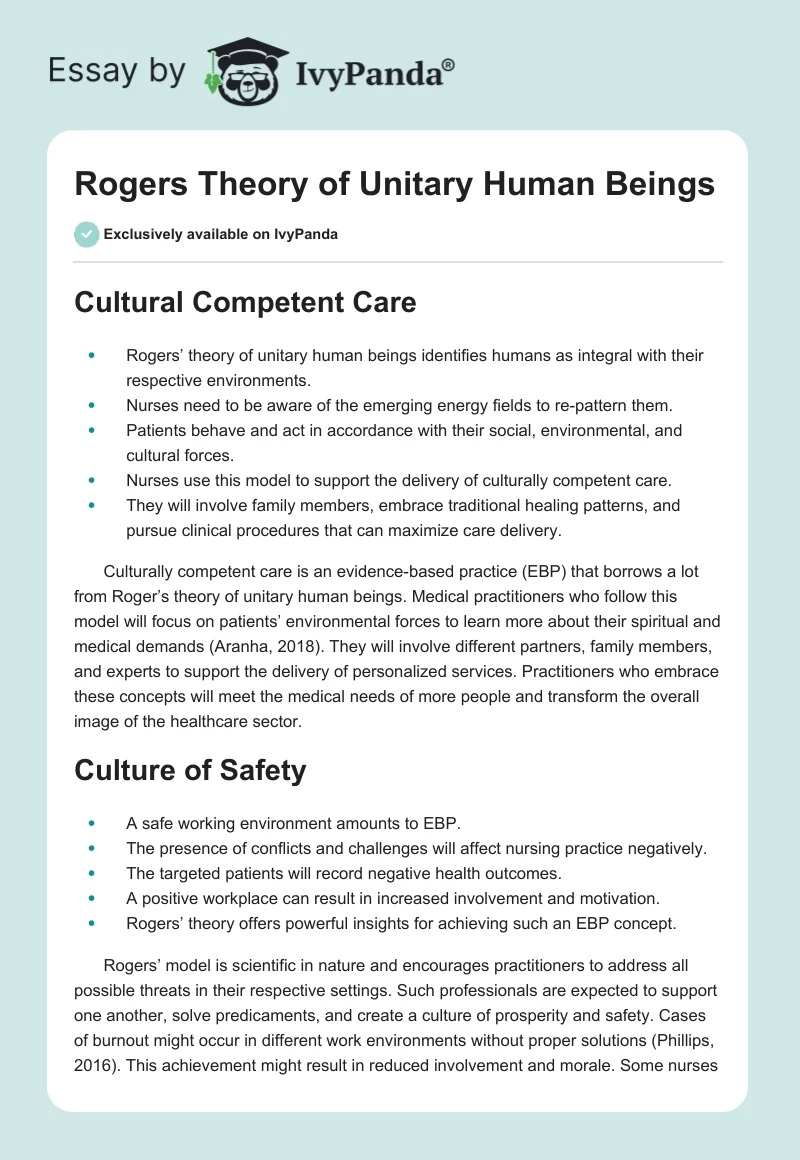 Rogers Theory of Unitary Human Beings. Page 1