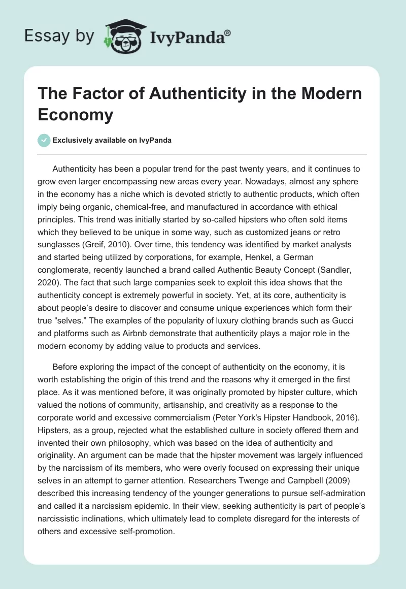 The Factor of Authenticity in the Modern Economy. Page 1