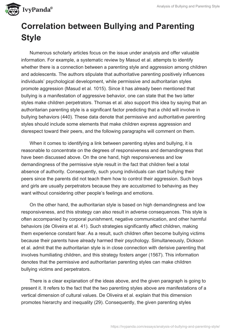 Analysis of Bullying and Parenting Style. Page 2