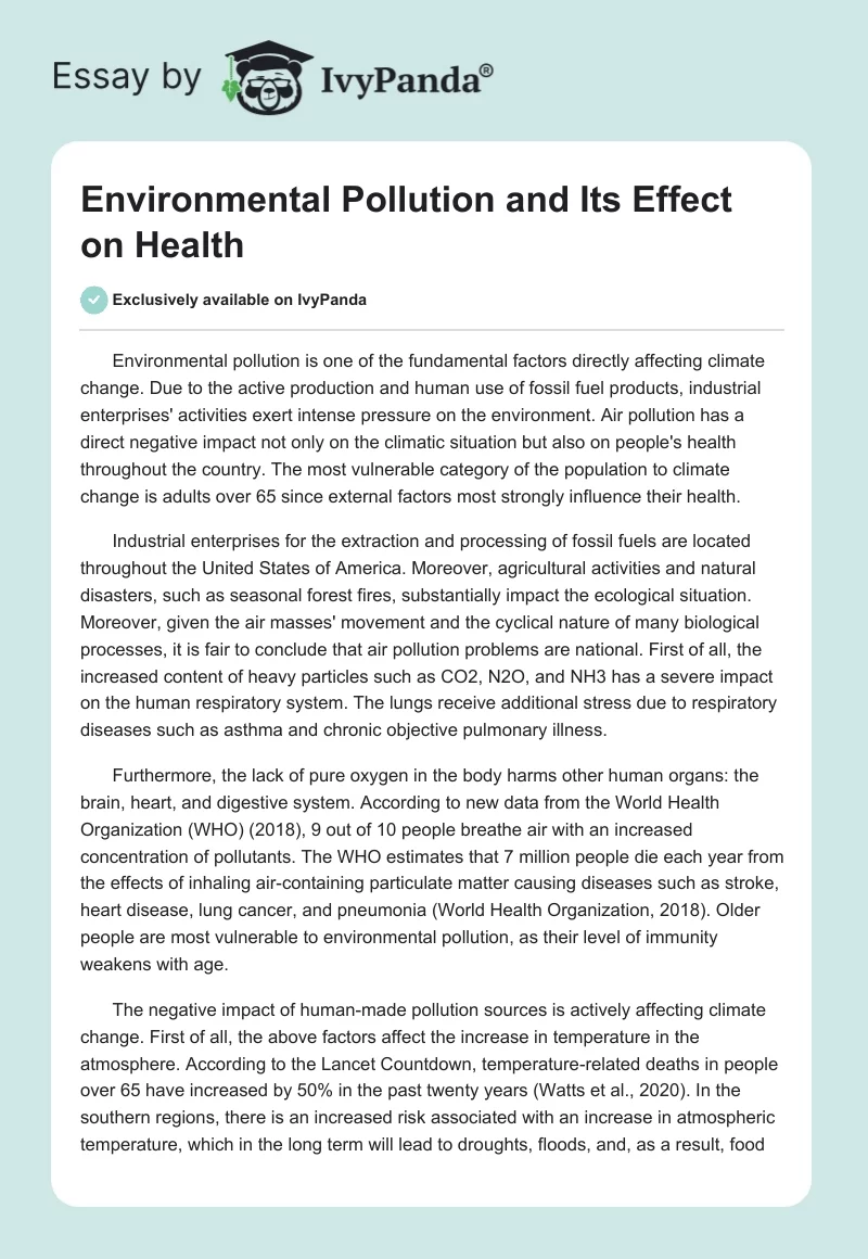 Environmental Pollution and Its Effect on Health. Page 1