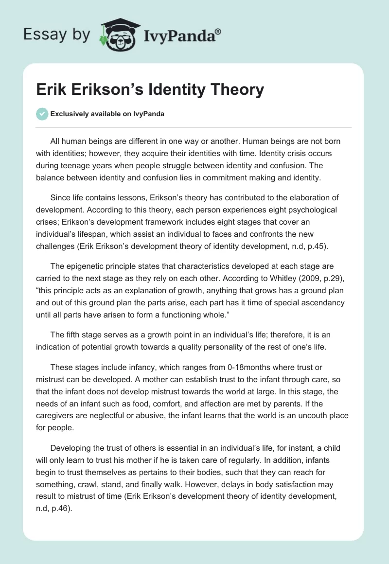 Erik Erikson’s Identity Theory. Page 1