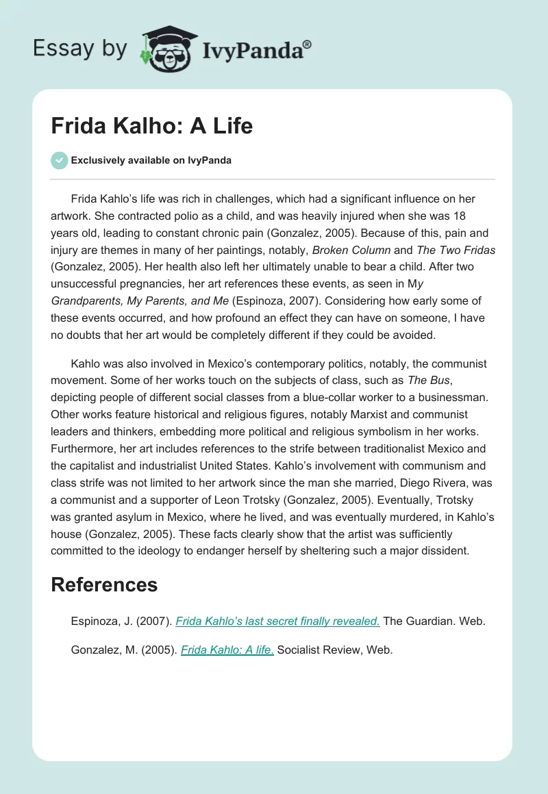 Frida Kalho: A Life. Page 1