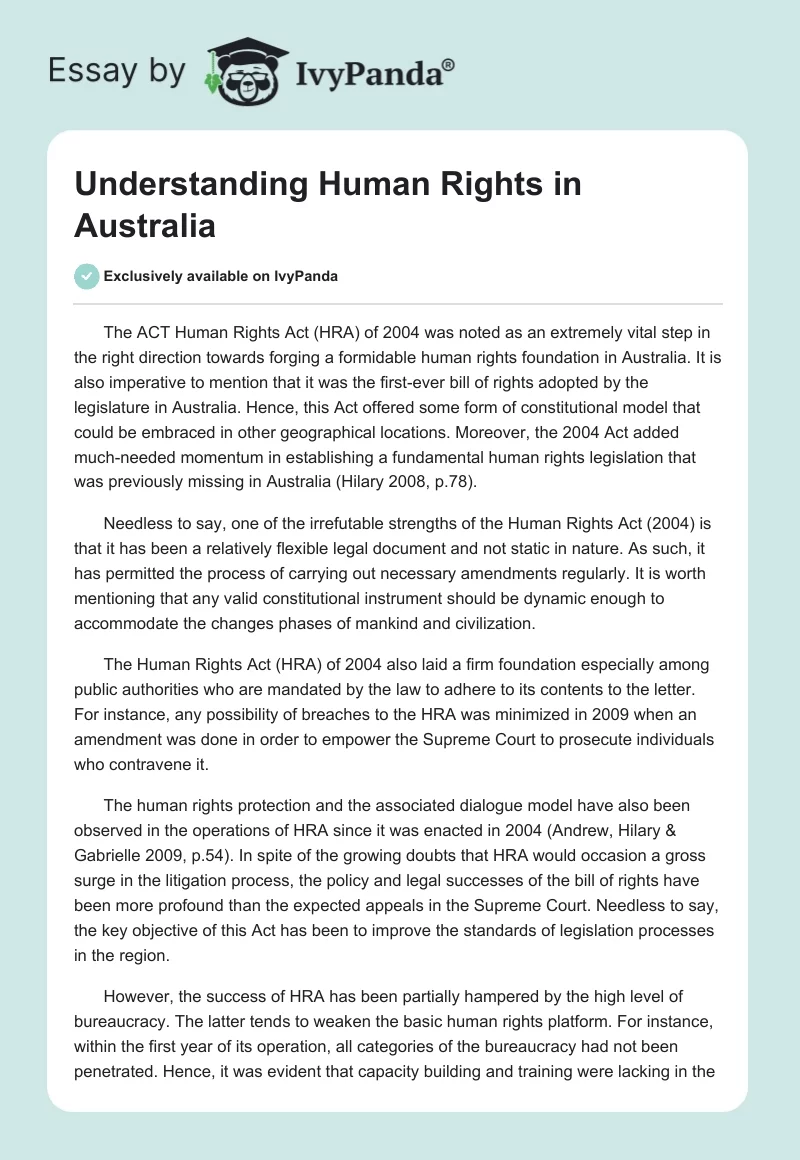 Understanding Human Rights in Australia. Page 1