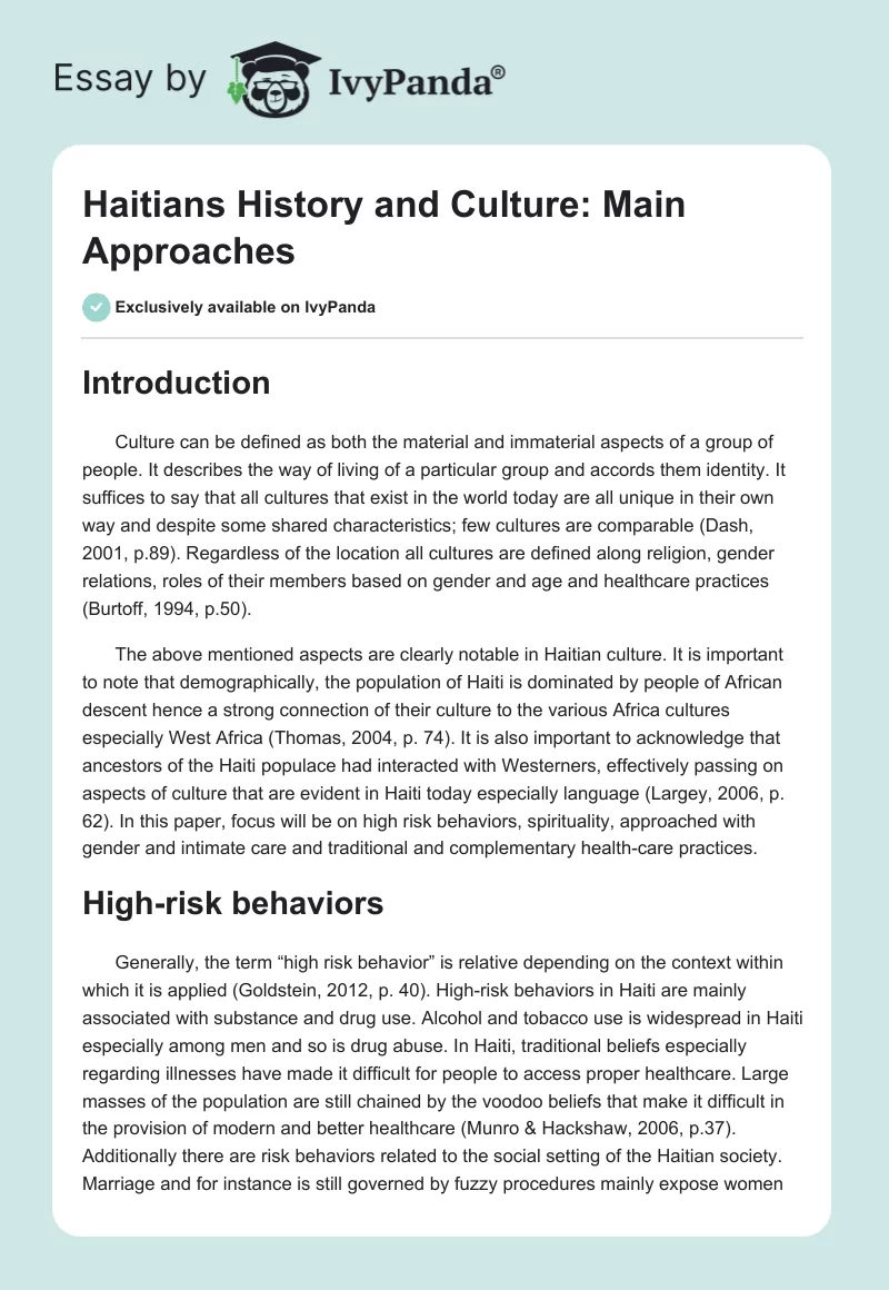 Haitians History and Culture: Main Approaches. Page 1