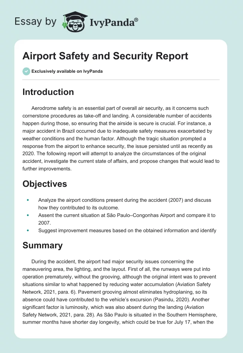 Airport Safety and Security Report. Page 1