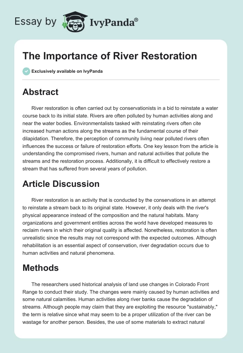 The Importance of River Restoration. Page 1