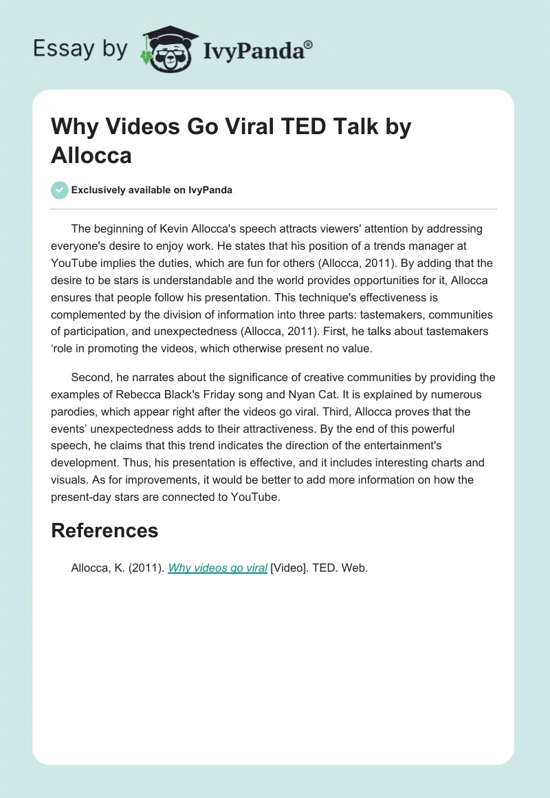 "Why Videos Go Viral" TED Talk by Allocca. Page 1